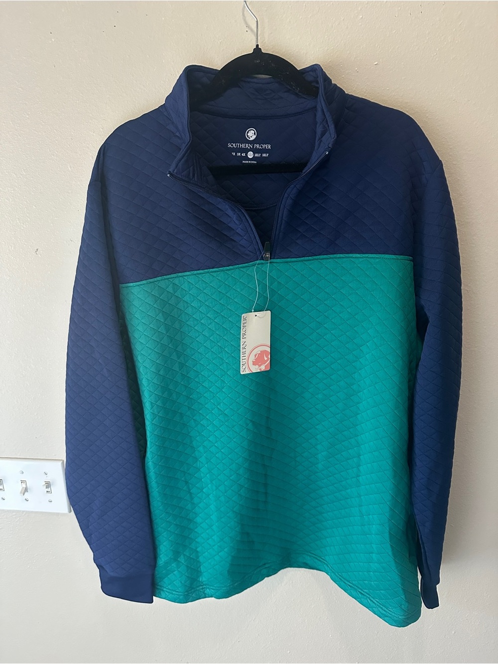 Southern Proper Men’s Navy and Teal Quilted Half-Zip Pullover